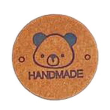 Microfiber Leather Label Tags, Handmade Embossed Tag, with Holes, for DIY Jeans, Bags, Shoes, Hat Accessories, Flat Round with Bear, 25mm