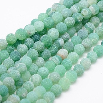 Natural Weathered Agate Beads Strands, Dyed, Frosted, Round, Medium Aquamarine, 8mm, Hole: 1mm, about 46pcs/strand, 15 inch