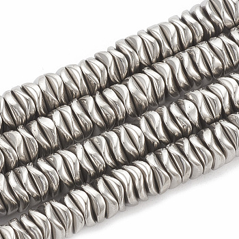 Electroplate Non-magnetic Synthetic Hematite Beads Strands, Wavy, Flat Round/Disc, Platinum Plated, 6~6.5x6~6.5x1.5~2mm, Hole: 1mm, about 215pcs/strand, 16.14 inch