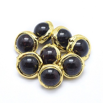 Natural Garnet Beads, Edge Gold Plated, Round, 14~16x10.5~12mm, Hole: 1mm