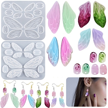 DIY Butterfly Wing Pendant Silicone Molds, Resin Casting Molds, for UV Resin, Epoxy Resin Jewelry Making, White, 96x85x4.5mm, Hole: 1.8mm, Inner Diameter: 7.5~19.5x15~44.5mm