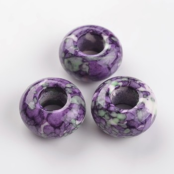 Dyed Rondelle Natural Ocean White Jade Beads, Large Hole Beads, Indigo, 15x8mm, Hole: 6mm