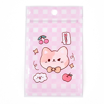 Rectangle Plastic Packaging Zip Lock Bags, with Cartoon Animal Pattern, Top Self Seal Pouches, Cat Shape, 12x7.5x0.15cm, Unilateral Thickness: 2.5 Mil(0.065mm)