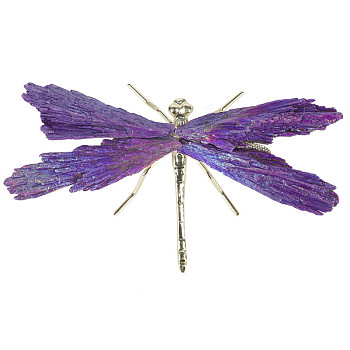 Electroplate Natural Tourmaline Insect Dragonfly Figurine, with Alloy Findings, for Desktop Ornament, Blue Violet, 110~140mm