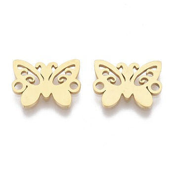 201 Stainless Steel Links connectors, Laser Cut, Butterfly, Golden, 9x12x1mm, Hole: 1.4mm