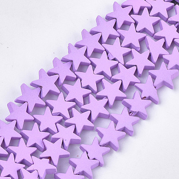 Spray Painted Non-magnetic Synthetic Hematite Beads Strands, Star, Lilac, 9x9x2.5mm, Hole: 0.8mm, about 59~60pcs/strand, 15.5 inch