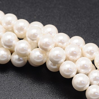 Shell Pearl Beads Strands, Round, White, 12mm, Hole: 1mm, about 32pcs/strand, 15.7 inch