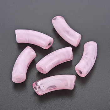 Transparent Acrylic Beads, Imitation Gemstone Style, Curved Tube, Pearl Pink, 34x11.5x13mm, Hole: 3.5mm, about 150pcs/500g