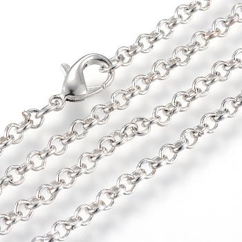 Iron Rolo Chains Necklace Making, with Lobster Clasps, Soldered, Platinum, 17.7 inch(45cm)