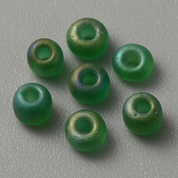 Transparent Frosted Glass Beads, Rondelle, Green, 5x3.5mm, Hole: 1.2mm, about 2400pcs/200g