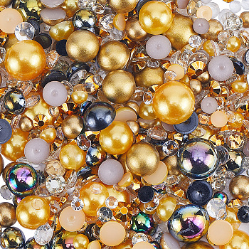 Resin Cabochons, Imitation Shell & Pearl, Half Round and Diamond, Gold, Half Round: 4~9.5x2~4mm, Diamond: 3~4.5x1~2.5mm.
