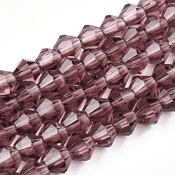Bicone Glass Beads Strands, Faceted, Purple, 4x4mm, Hole: 1mm, about 82~85pcs/strand, 30.5~31cm