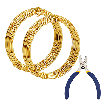 DIY Wire Wrapped Jewelry Kits, with Aluminum Wire and Iron Side-Cutting Pliers, Gold, 17 Gauge, 1.2mm, 10m/roll, 2rolls/set