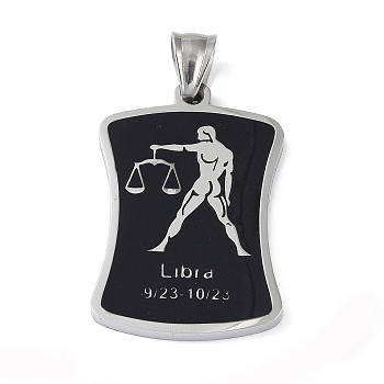 304 Stainless Steel Pendants, with Enamel, Stainless Steel Color, Rectangle with Constellation, Libra, 39x26x3mm, Hole: 7x3mm