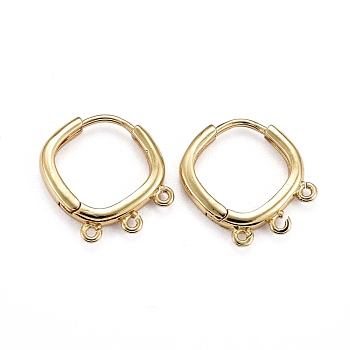 Brass Huggie Hoop Earring Findings,  with Horizontal Loop, Long-Lasting Plated, Real 18K Gold Plated, 15x15x2.5mm, Hole: 0.9mm, Pin: 0.8mm