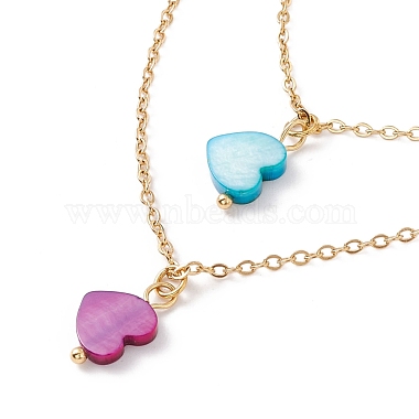 Synthetic Shell Heart Pendant Double Layer Necklaces and Dangle Stud Earrings(SJEW-F217-03A-G)-4