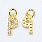 Brass Micro Pave Grade AAA Cubic Zirconia Charms, Letter P, Cadmium Free & Nickel Free & Lead Free, Real 18K Gold Plated, 9x4.5x1.5mm, Hole: 2mm(ZIRC-P067-11G-P-NR)