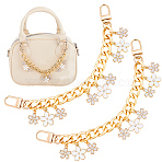 2Pcs Alloy Enamel White Flower Pendant Aluminum Curb Chain Bag Decorative Chains, with Swivel Clasps, Golden, 200mm(HJEW-BBC0001-36)