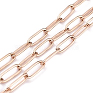 Ion Plating(IP) 304 Stainless Steel Paperclip Chains, Soldered, Flat Oval, with Spool, Rose Gold, Link: 12x4x1mm, about 32.8 Feet(10m)/roll(CHS-O010-01RG)