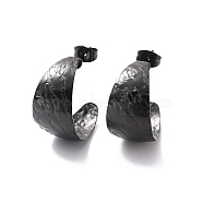 Ion Plating(IP) 304 Stainless Steel Chunky C-shape Stud Earrings, Half Hoop Earrings for Women, Electrophoresis Black, 22x12x0.5mm, Pin: 0.7mm(EJEW-P198-05EB)
