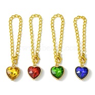 Alloy with Faceted Glass Rhinestone Cup Pendant Decorations, with Iron Twisted Chains Curb Chain, Golden, Mixed Color, Heart, 131mm, 4 color, 1pc/color, 4pcs/set(HJEW-JM01787)