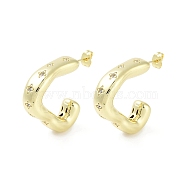 Rack Plating Brass Micro Pave Cubic Zirconia Studs Earrings, Half Hoop Earrings for Women, Long-Lasting Plated, Lead Free & Cadmium Free, Real 18K Gold Plated, 28x8.5mm(EJEW-B047-05G-04)