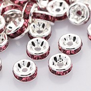 Brass Rhinestone Spacer Beads, Grade A, Straight Flange, Silver Color Plated, Rondelle, Rose, 8x3.8mm, Hole: 1.5mm(RB-A014-Z8mm-23S)