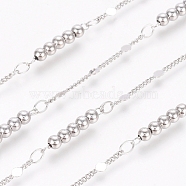3.28 Feet Brass Handmade Beaded Chains, Bar Link Chains, Long-Lasting Plated, Soldered, Round, Platinum, 1.5x1.2x0.3mm, 5.5x2x0.2mm(X-CHC-G006-07P)