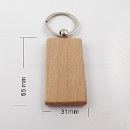 Undyed Wooden Keychains, with Zinc Alloy Split Key Rings, Rectangle, BurlyWood, 9.1cm(WOCR-PW0001-176-09)
