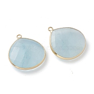 Natural Jade Pendants, with Golden Brass Edge, Faceted, Dyed, Teardrop, 28x24x6.5mm, Hole: 1.8mm(G-B009-07G-G)