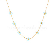 Real 18K Gold Plated Stainless Steel Flower Beaded Pendant Necklaces for Women, Light Sky Blue, 17.72 inch(45cm)(ZU7847-3)