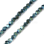 Electroplated Synthetic Non-magnetic Hematite Beads Strands, Polygon(Color Retention for 3 Years), Green Plated, 4mm, Hole: 1mm, about 98pcs/strand, 15.55''(39.5cm)(G-A234-G03-01H)