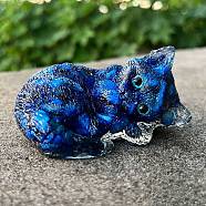 Resin Sleeping Cat Display Decoration, with Natural Kyanite Chips inside Statues for Home Office Decorations, 75x52x40mm(PW-WG90471-03)