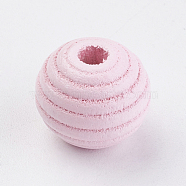 Natural Maple Wood Beehive Beads, Dyed, Round, Pink, 13~14x13mm, Hole: 3~4mm, about 640pcs/500g(WOOD-Q030-48A)
