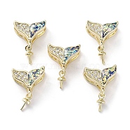 Whale Tail Shape Brass Micro Pave Cubic Zirconia Cup Peg Bails, with Synthetic Opal, Cadmium Free & Lead Free, Long-Lasting Plated, Real 18K Gold Plated, 15x11x5.5mm, Hole: 4x2.5mm, Pin: 0.7mm(KK-C041-04D-G)