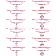 12Pcs 2 Style Breast Cancer Awareness Glass Charms Braided Bead Bracelet, Adjustable Bracelet for Women, Pink, Inner Diameter: 7/8~3-1/8 inch(2.15~8.05cm), 6pcs/style(BJEW-NB0001-08)
