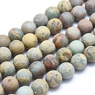 Natural Aqua Terra Jasper Beads Strands, Frosted, Round, 8mm, Hole: 1mm, about 50pcs/strand, 15.7 inch(40cm)(G-N0128-48F-8mm)