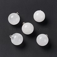 Natural Quartz Crystal Pendants, Rock Crystal Pendants, with Platinum Tone Brass Findings, Round Charm, 22x18mm, Hole: 3x6mm(G-G926-02P-14)
