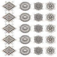 40Pcs 4 Style Tibetan Style Alloy Multi Strand Links, Flower & Rhombus & Oval, Antique Silver, 26.5~43x27~31x4~6.5mm, Hole: 1.6~2mm, 10 pcs/style(FIND-SC0003-64)