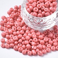 6/0 Glass Seed Beads, Baking Paint, Round Hole, Round, Indian Red, 4~5x3~5mm, Hole: 1.2~1.5mm, about 4500pcs/Pound(SEED-S058-A-F420)