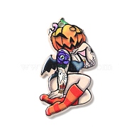 Halloween Acrylic Pendants, Pumpkin, 38x23x2.5mm, Hole: 1.8mm(SACR-E010-04A)