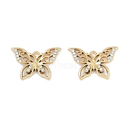 UV Plating Alloy Pendants, with Rhinestone,  Lead Free & Cadmium Free, Butterfly, Golden, 17x25x3mm, Hole: 2mm(FIND-M018-25G-02)