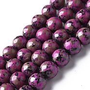Spray Painted Non-magnetic Synthetic Hematite Beads Strands, with Glitter Powder, Round, Orchid, 8mm, Hole: 1mm, about 51~52pcs/strand, 15.55 inch~15.75 inch(39.5~40cm)(G-N337-06A)