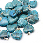 Dyed Heart Natural Gemstone Pendants, with Platinum Tone Brass Findings, 20~22x20~21x5~8mm, Hole: 2x7mm(X-G-Q438-05)