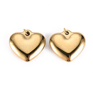304 Stainless Steel Pendants, with Jump Rings, Heart, Real 14K Gold Plated, 19x20x5mm, Jump Ring: 4.8x0.8mm, 3.2mm inner diameter(STAS-S116-129G)