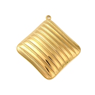 Ion Plating(IP) 304 Stainless Steel Pendants, Stripe Rhombus Charm, Real 18K Gold Plated, 31x29x5mm, Hole: 1.4mm(STAS-C104-51G)