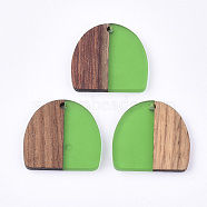 Resin & Walnut Wood Semi Circle Pendants, Half Round, Lime Green, 24x25.5x3mm, Hole: 1.8mm(RESI-T035-07C)