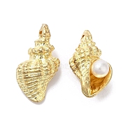 Alloy Pendants, Light Gold, with ABS Imitation Pearl, Spiral Shell, Light Gold, 21.5x11x8mm, Hole: 1mm(X-PALLOY-D016-08LG)