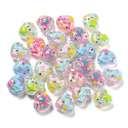 Transparent Acrylic Beads, with Enamel and Rhinestone, Heart, Mixed Color, 16.1x18x9.9mm, Hole: 3.5mm(X-OACR-E029-04)