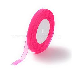 Sheer Organza Ribbon, Wide Ribbon for Wedding Decorative, Deep Pink, 1 inch(25mm), 250Yards(228.6m)(RS25mmY014)